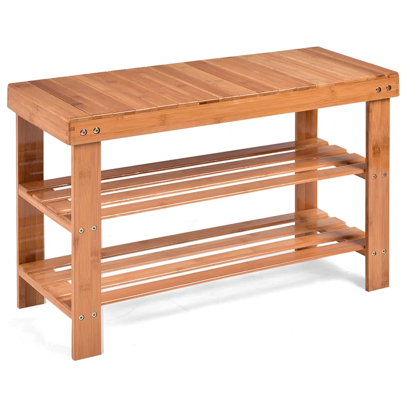 3 Tier Bamboo Bench Storage Shoe Shelf, Natural