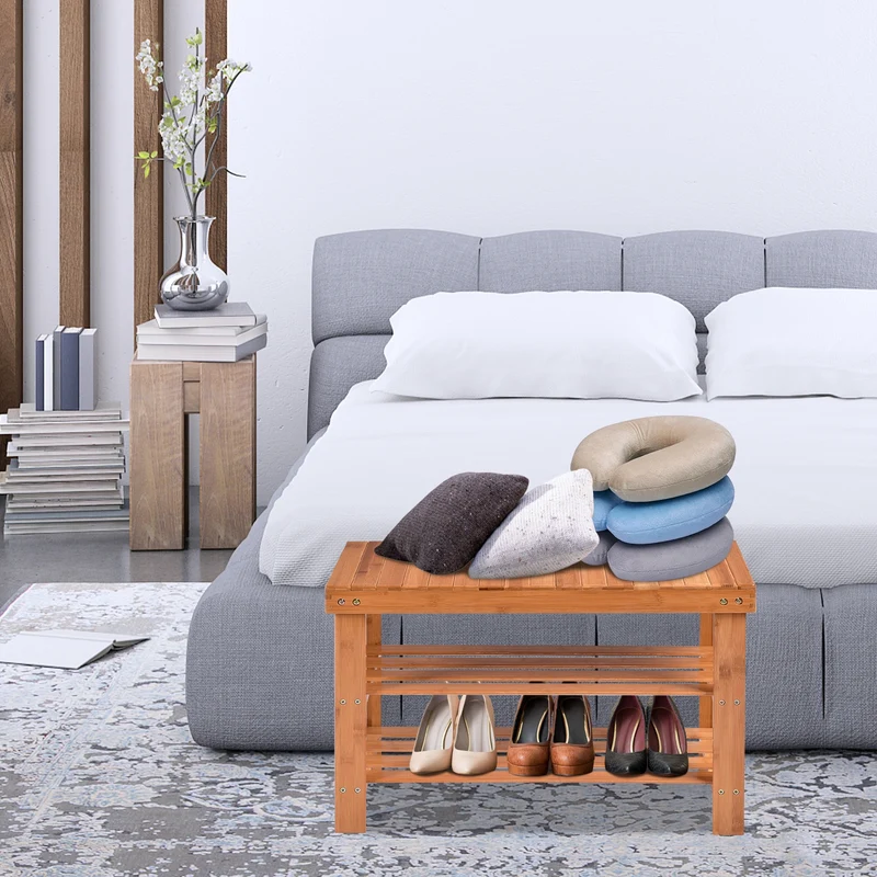 3 Tier Bamboo Bench Storage Shoe Shelf, Natural
