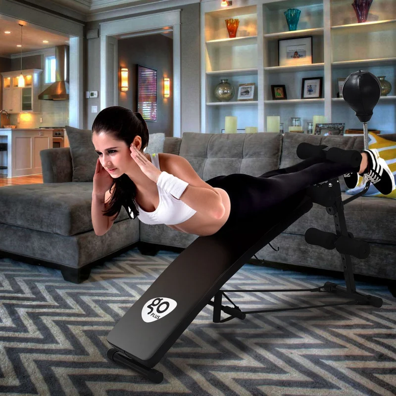Adjustable Incline Curved Workout Fitness Sit Up Bench, Black