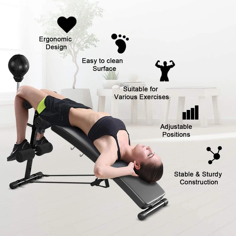 Adjustable Incline Curved Workout Fitness Sit Up Bench, Black