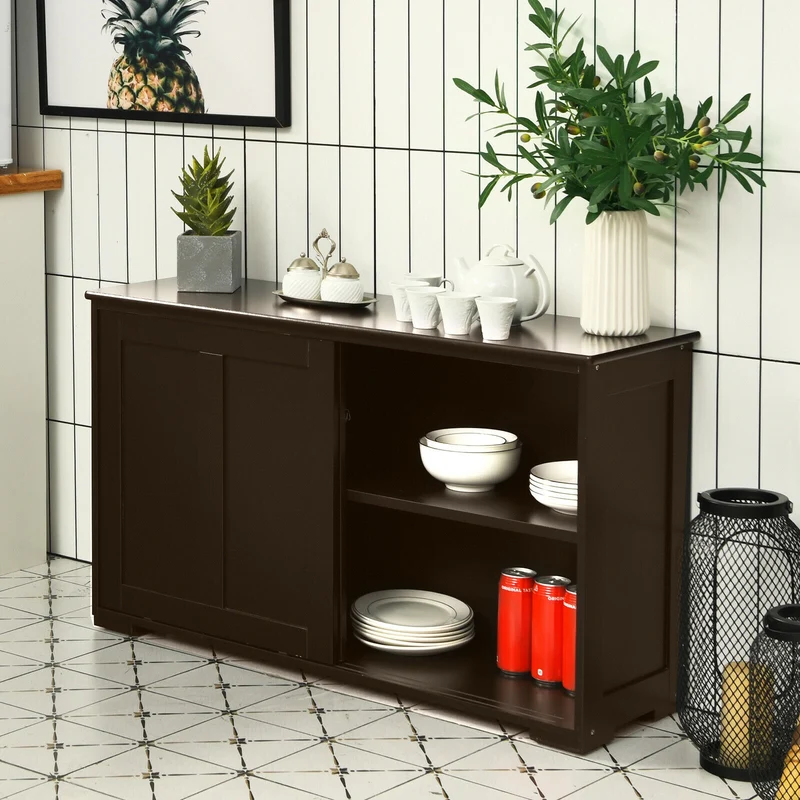 Kitchen Storage Cabinet, Wood Sliding Door, Brown