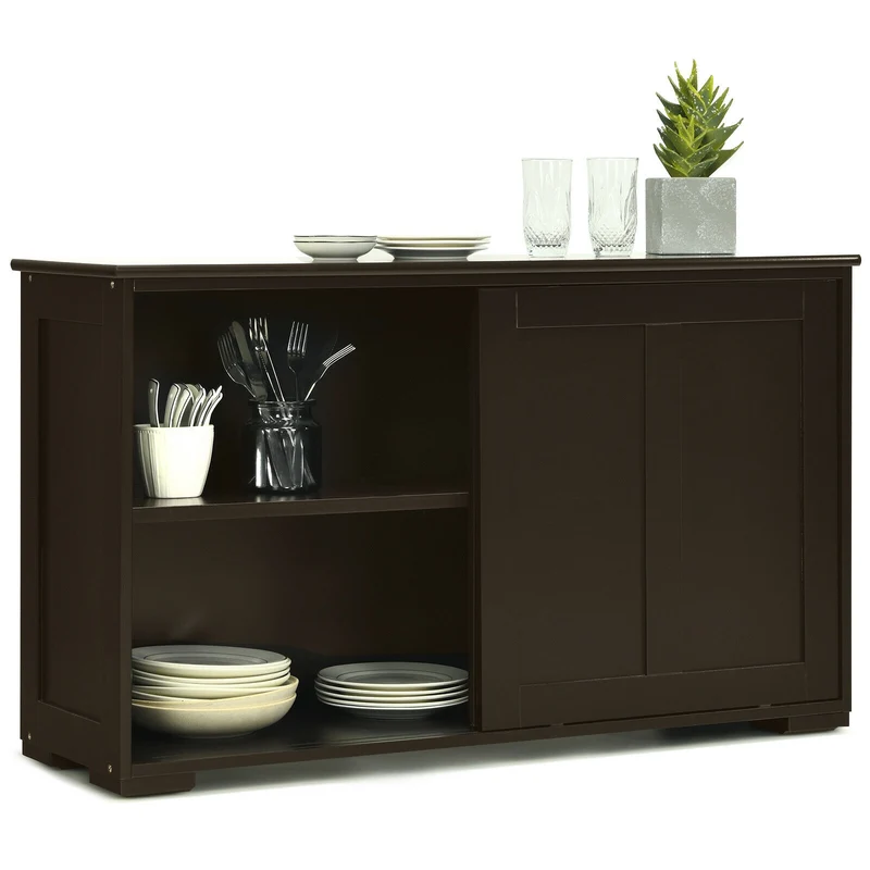 Kitchen Storage Cabinet, Wood Sliding Door, Brown