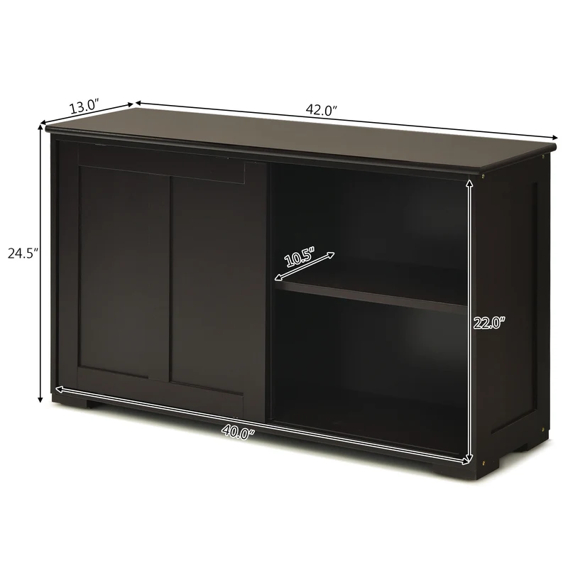 Kitchen Storage Cabinet, Wood Sliding Door, Brown