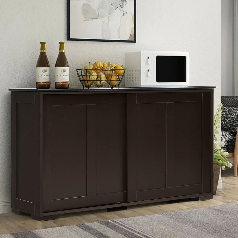 Kitchen Storage Cabinet, Wood Sliding Door, Brown