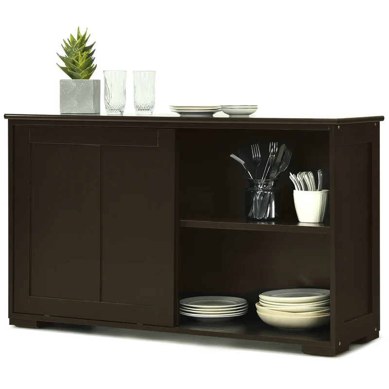 Kitchen Storage Cabinet, Wood Sliding Door, Brown