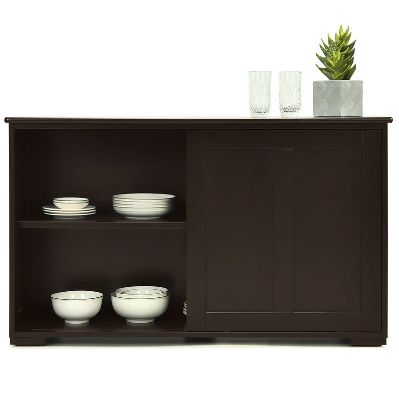 Kitchen Storage Cabinet, Wood Sliding Door, Brown