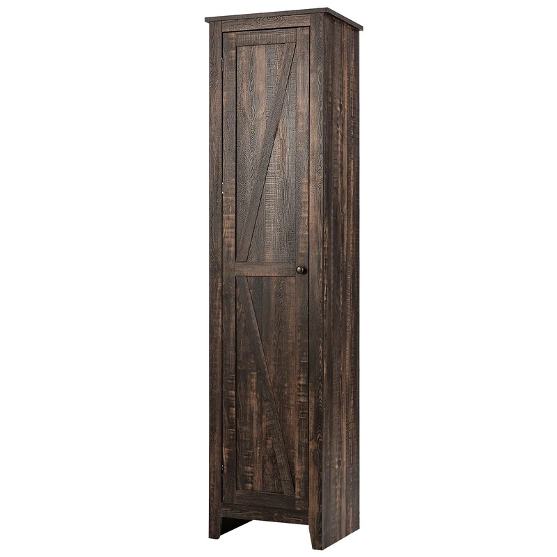 Tall Slim Linen Tower Bathroom Storage Cabinet, Walnut