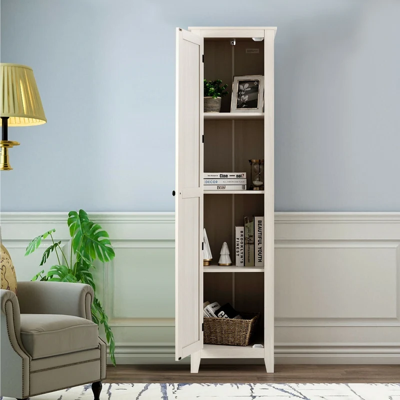 Tall Slim Linen Tower Bathroom Storage Cabinet, Walnut