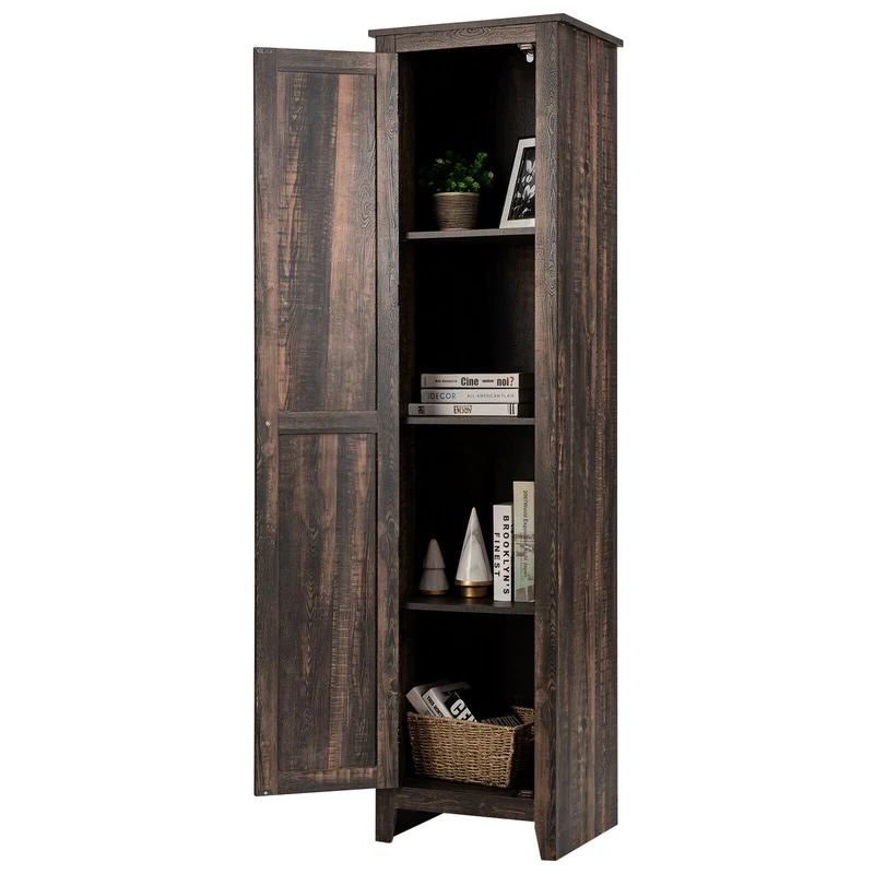 Tall Slim Linen Tower Bathroom Storage Cabinet, Walnut