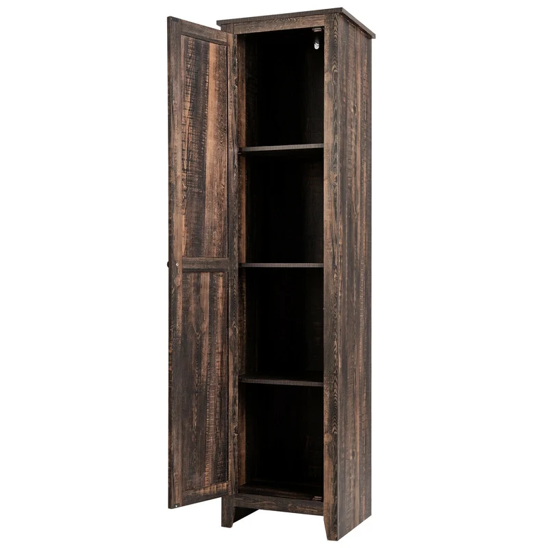 Tall Slim Linen Tower Bathroom Storage Cabinet, Walnut