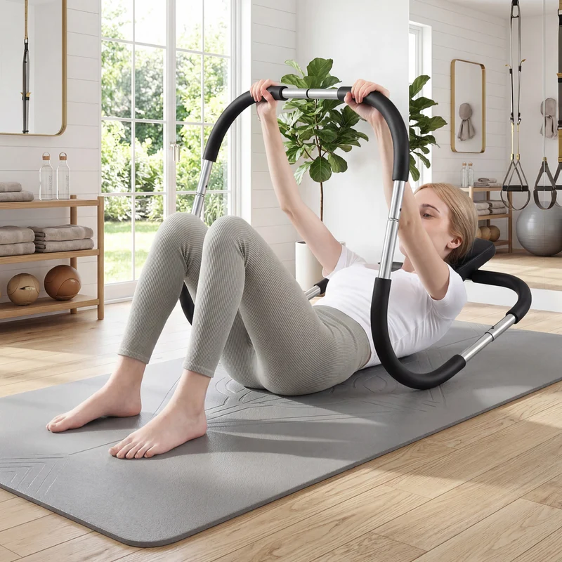 Portable AB Trainer, Headrest, Foam Handle, Silver