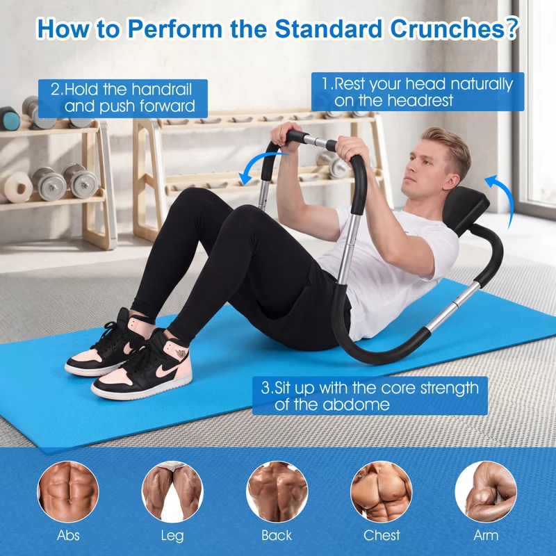 Portable AB Trainer, Headrest, Foam Handle, Silver