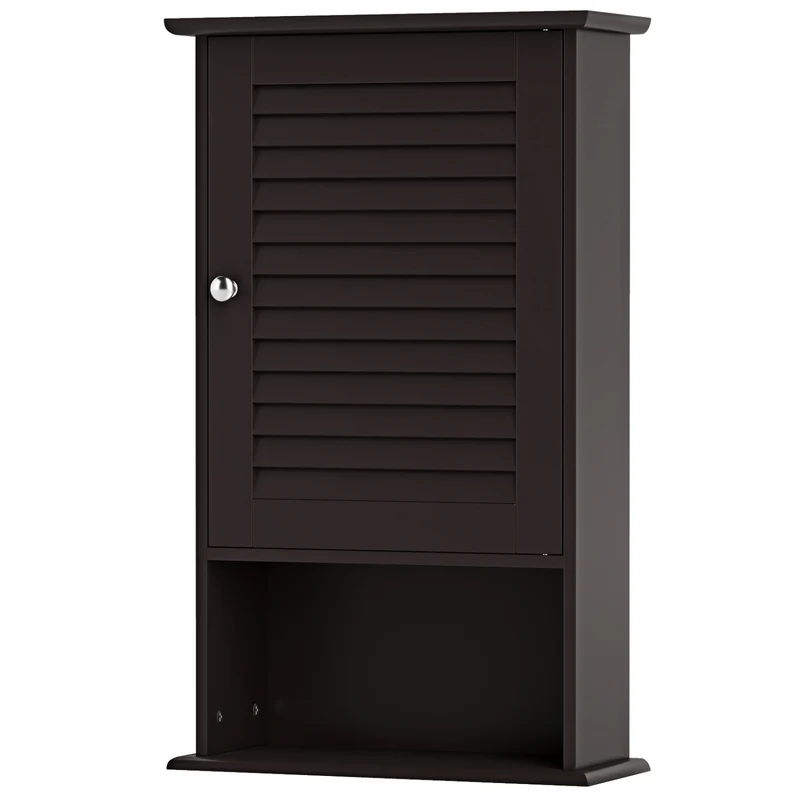 Wall Mount Storage Cabinet, Single Door, Height Adjustable Shelf, Rustic Brown