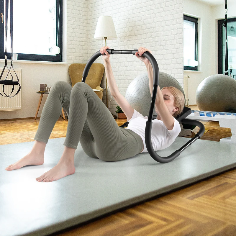 Portable Ab Trainer, Fitness Crunch Exerciser With Headrest, Black
