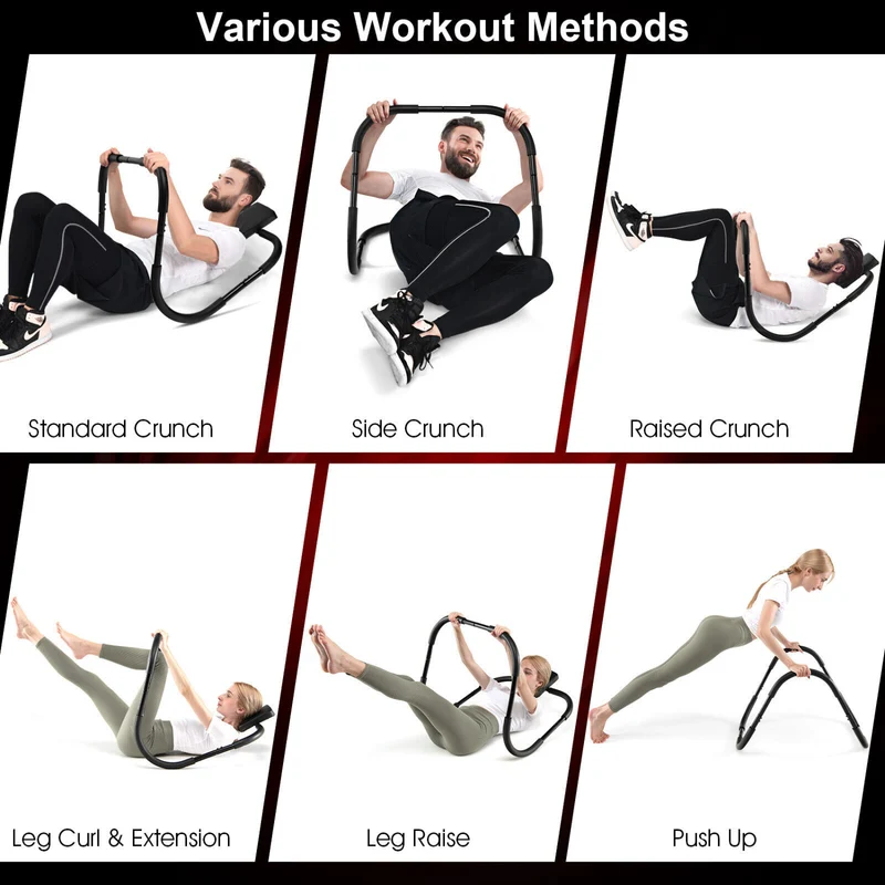 Portable Ab Trainer, Fitness Crunch Exerciser With Headrest, Black