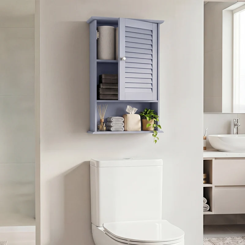Wall Mount Storage Cabinet, Single Door, Height Adjustable Shelf, Gray