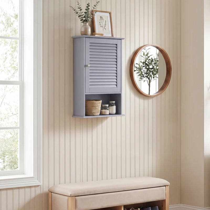 Wall Mount Storage Cabinet, Single Door, Height Adjustable Shelf, Gray