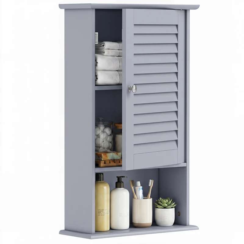 Wall Mount Storage Cabinet, Single Door, Height Adjustable Shelf, Gray