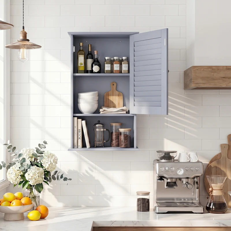 Wall Mount Storage Cabinet, Single Door, Height Adjustable Shelf, Gray