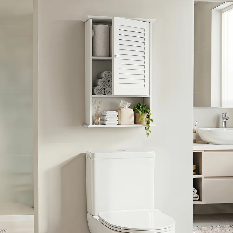 27.5 Inch H Wall Hanging Bathroom Storage Cabinet, White