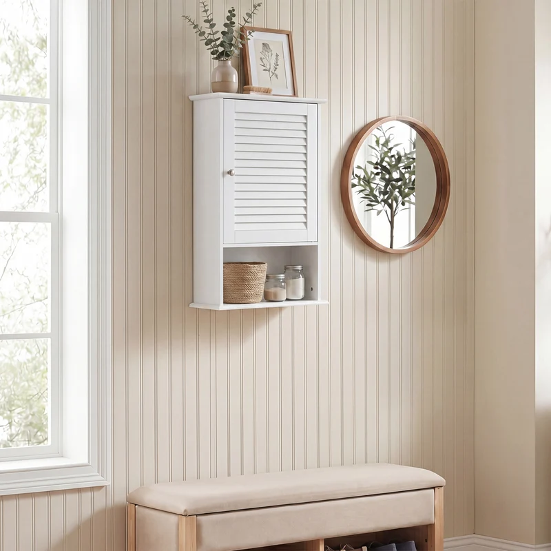 27.5 Inch H Wall Hanging Bathroom Storage Cabinet, White