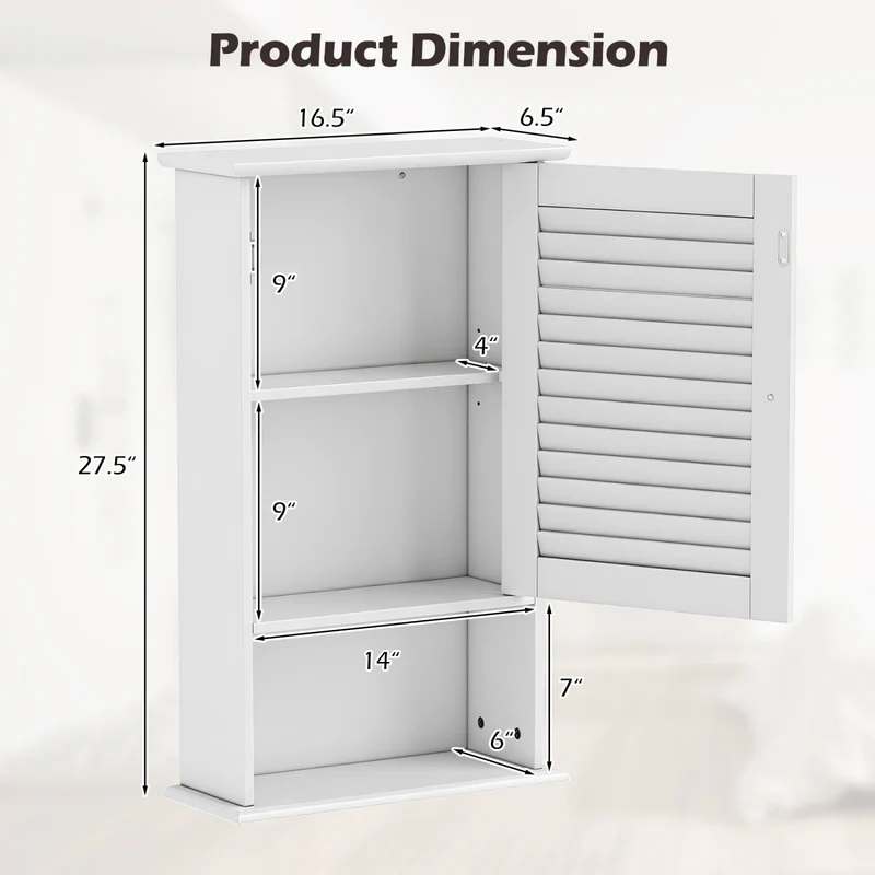 27.5 Inch H Wall Hanging Bathroom Storage Cabinet, White