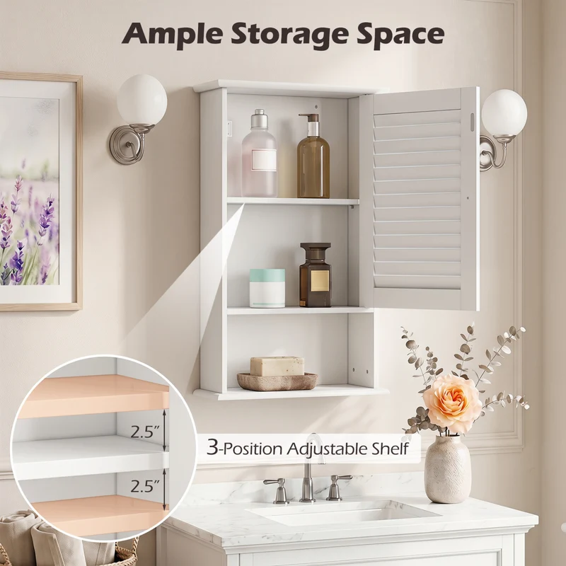 27.5 Inch H Wall Hanging Bathroom Storage Cabinet, White