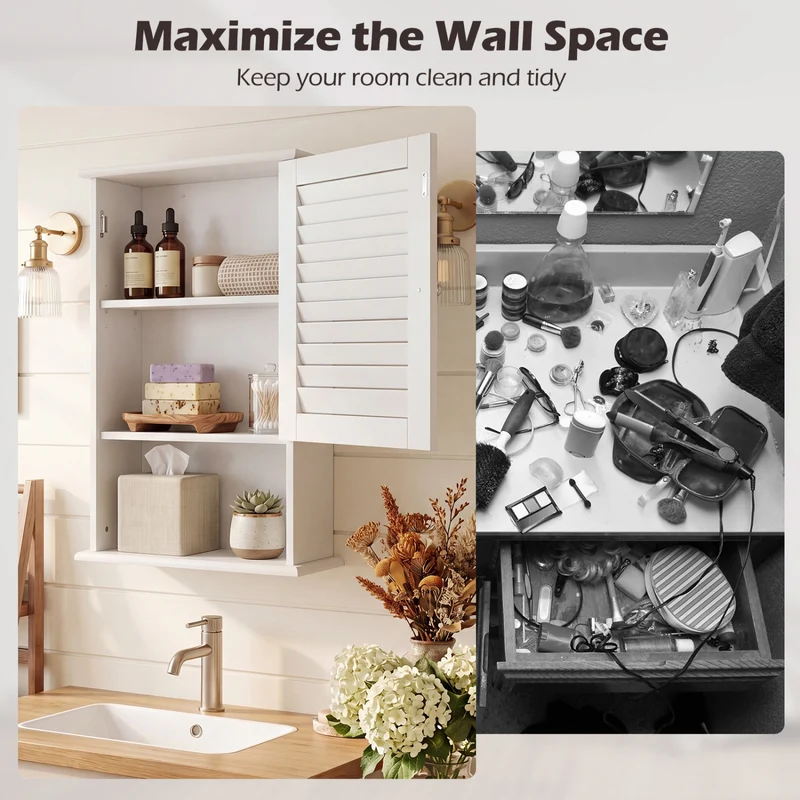27.5 Inch H Wall Hanging Bathroom Storage Cabinet, White