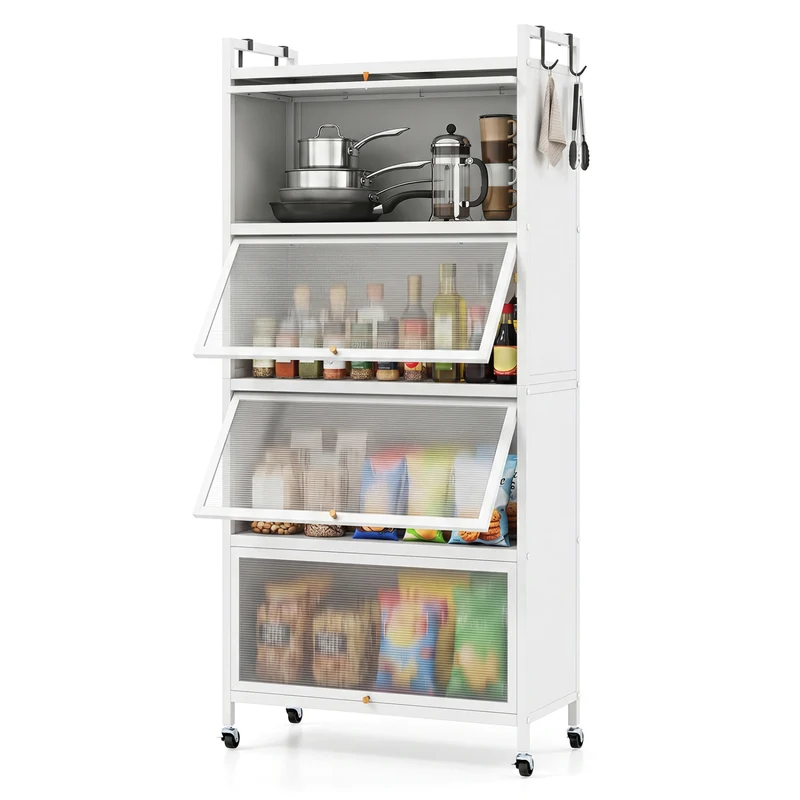 5-Tier Kitchen Storage Cabinet, Adjustable Feet, White