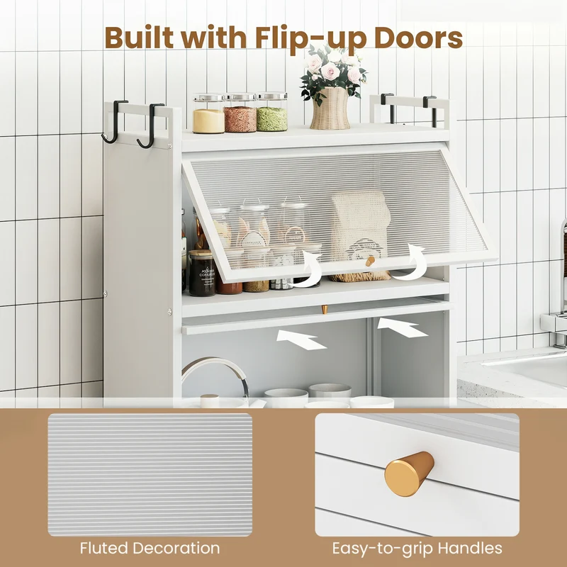 5-Tier Kitchen Storage Cabinet, Adjustable Feet, White