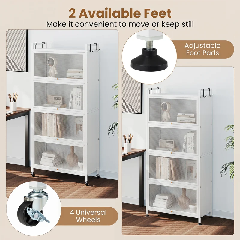 5-Tier Kitchen Storage Cabinet, Adjustable Feet, White
