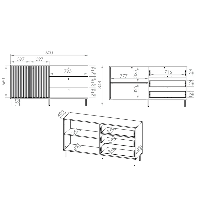 Buffet 2 portes 3 tiroirs Nova Cachemire