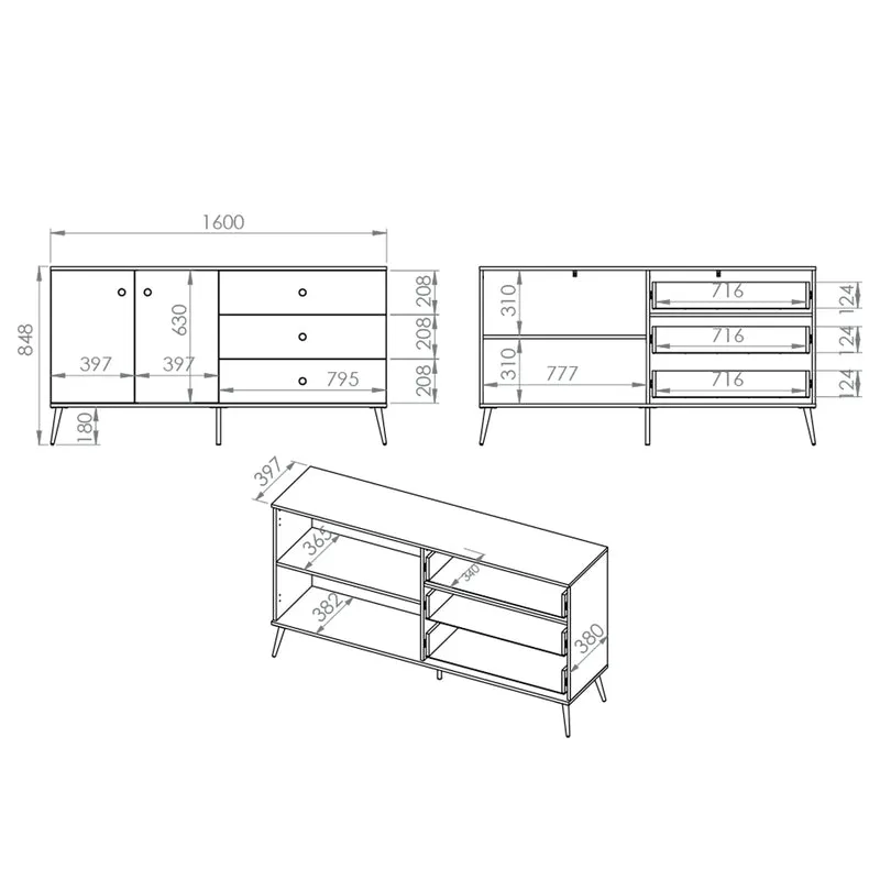 Buffet 2 portes 3 tiroirs Thalia Vert