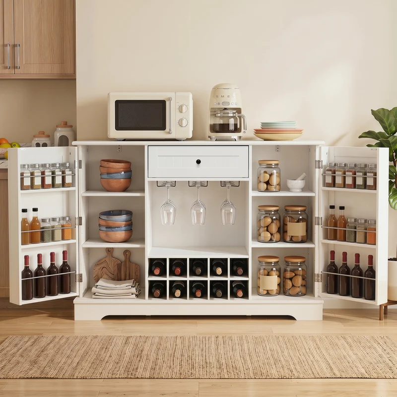 47.2 In Sideboard Cabinet, 10-Bottle Wine Rack, White
