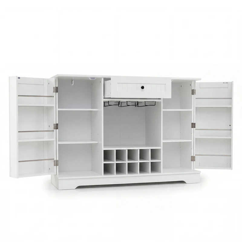 47.2 In Sideboard Cabinet, 10-Bottle Wine Rack, White