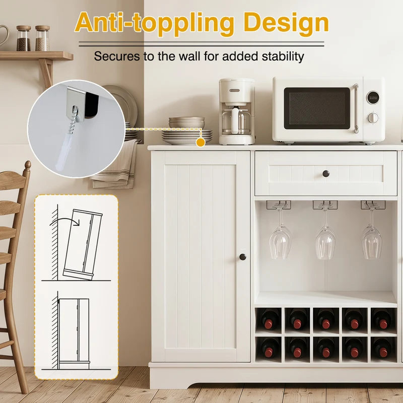 47.2 In Sideboard Cabinet, 10-Bottle Wine Rack, White