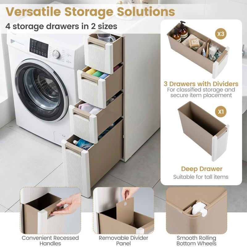 Narrow Storage Cabinet With Drawers, M, Beige