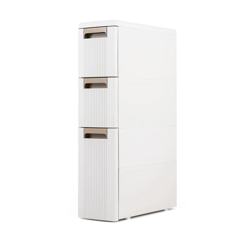 3-Tier Slim Rolling Storage Cart With 3 Drawers, Beige