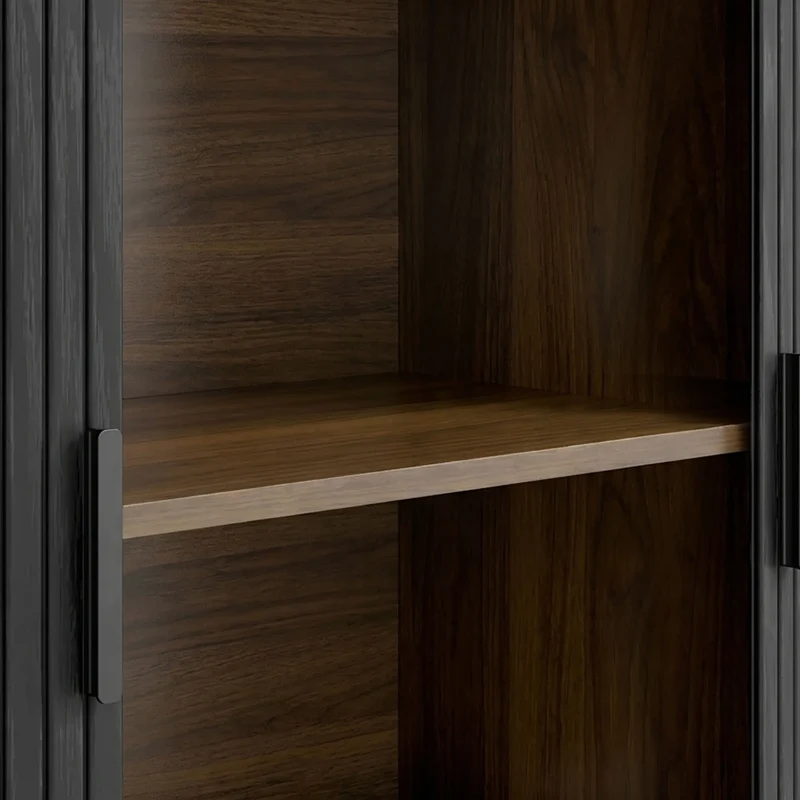 Wood Grain Sideboard With Curved Tambour Doors, Brown