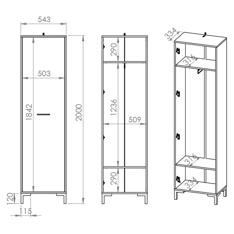 Armoire 1 porte entrée Liora Bois