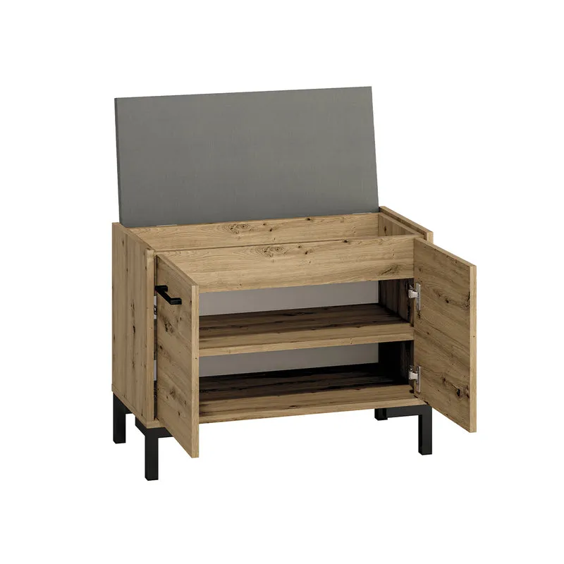 Meuble entrée porte-manteau et banc à chaussures 2 portes Liora Bois et Noir