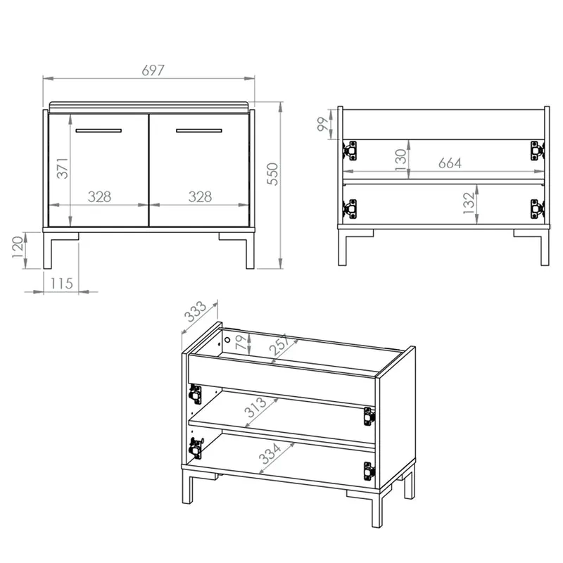 Meuble entrée porte-manteau et banc à chaussures 2 portes Liora Bois et Noir