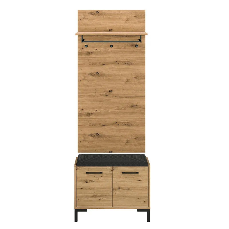 Meuble entrée porte-manteau et banc à chaussures 2 portes Liora Bois