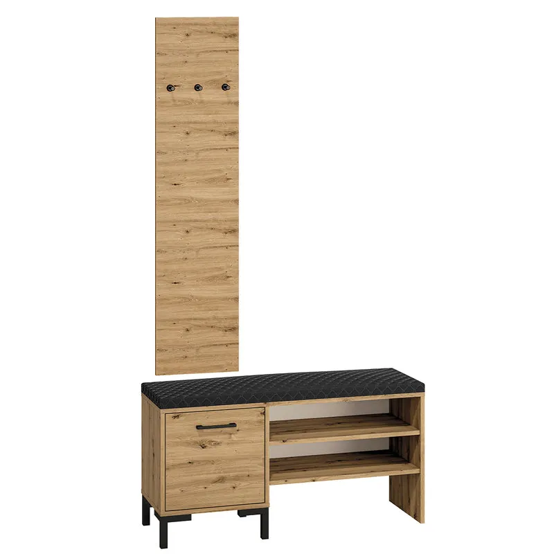 Meuble entrée petit porte-manteau et banc à chaussures 1 porte Liora Bois