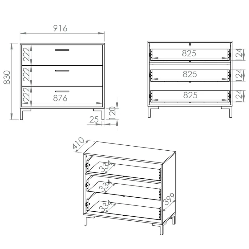 Commode 3 tiroirs Liora Bois