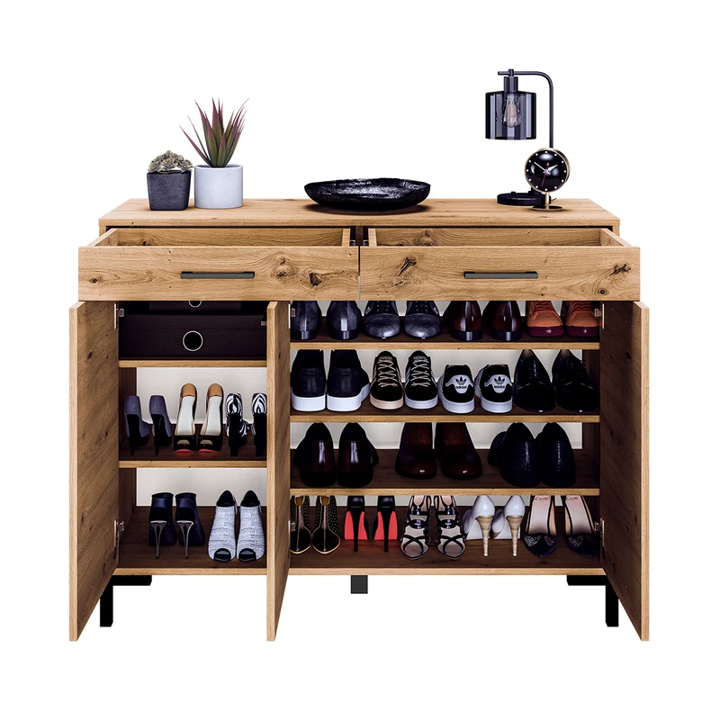 Meuble à chaussure 3 portes 2 tiroirs Liora Bois
