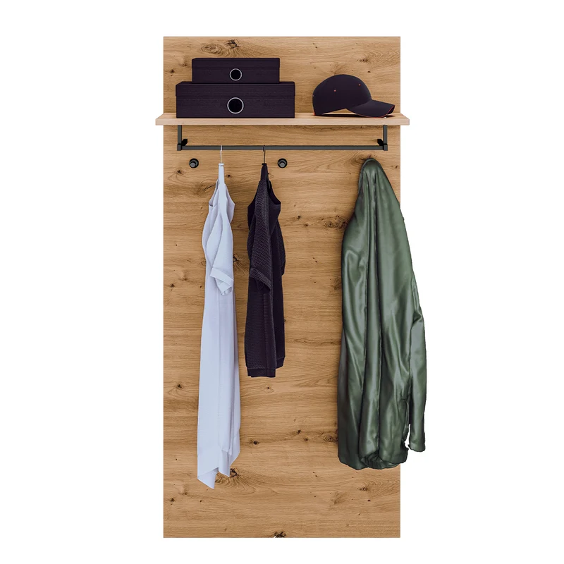 Porte-manteau mural 3 patères 1 étagère Liora Bois
