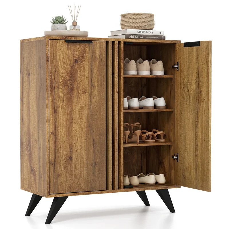 4-Tier Hidden Shoe Cabinet, 2 Doors, Natural