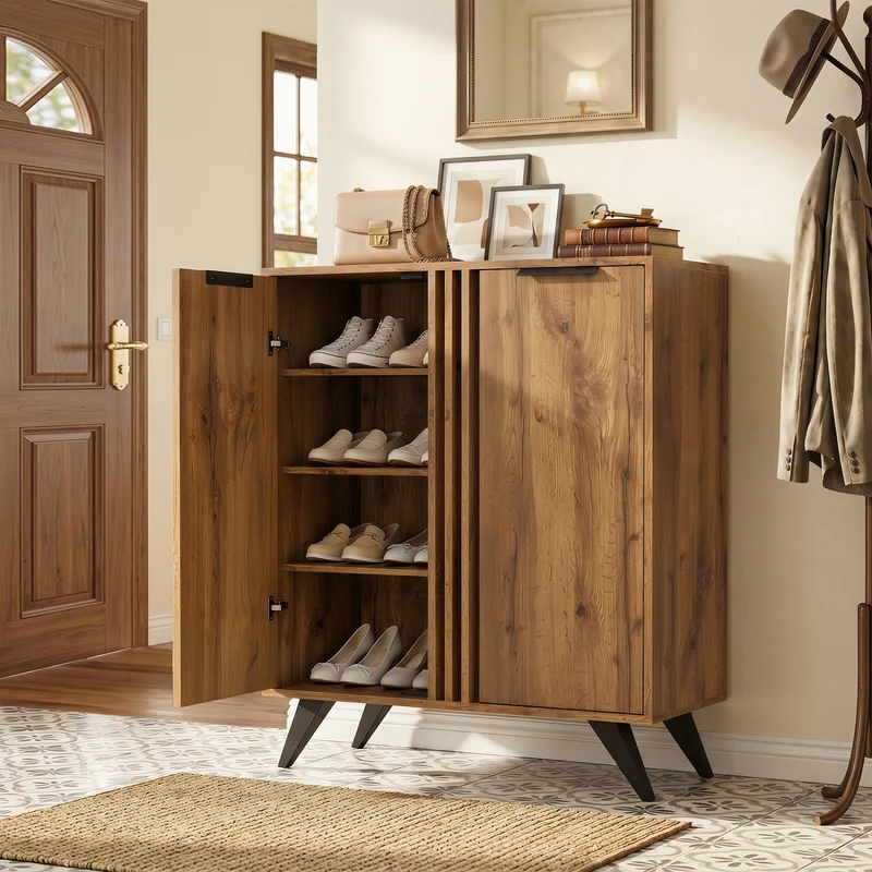 4-Tier Hidden Shoe Cabinet, 2 Doors, Natural