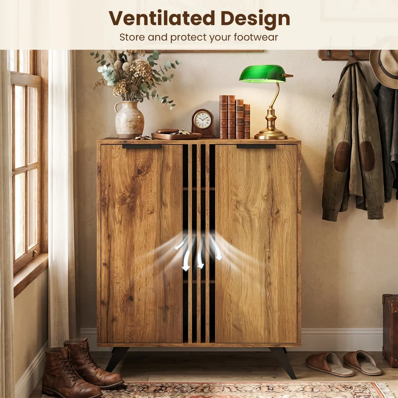 4-Tier Hidden Shoe Cabinet, 2 Doors, Natural